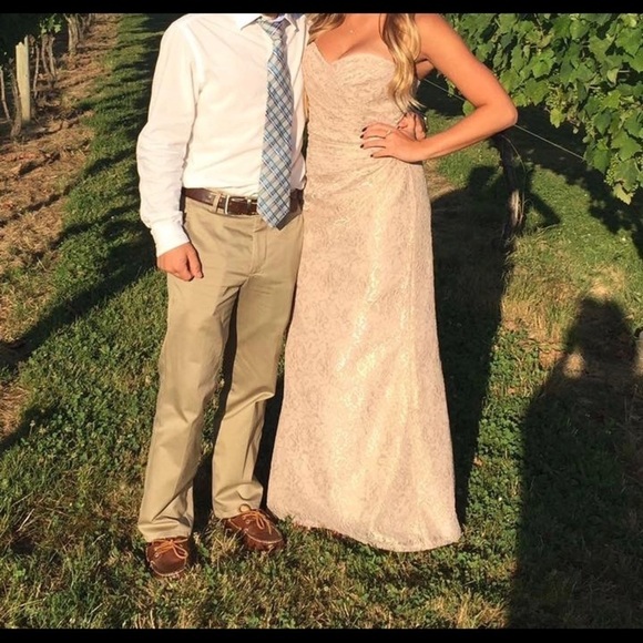 David’s Bridal Lace Champagne Bridesmaid Dress - Picture 2 of 5